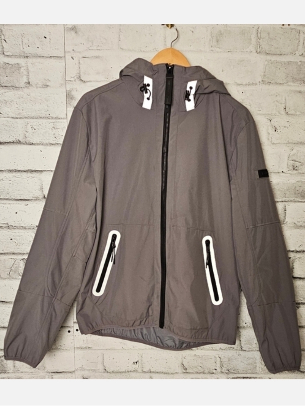 Michael Kors Hooded Windbreaker Jacket Gray Lightweight Zip M